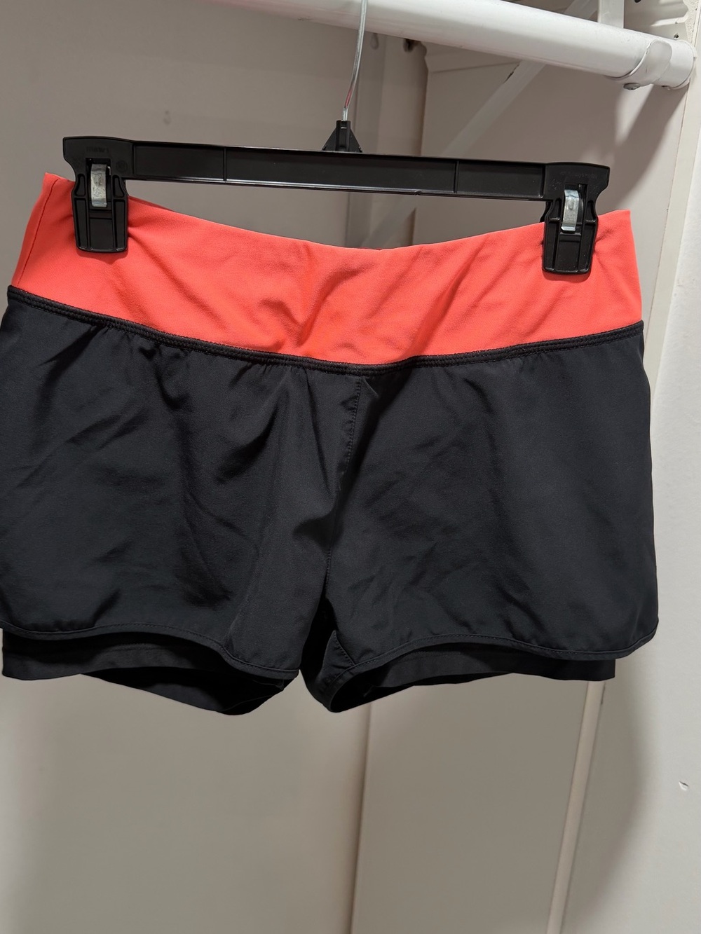 Women's Black Athletic Shorts with Coral Waistband